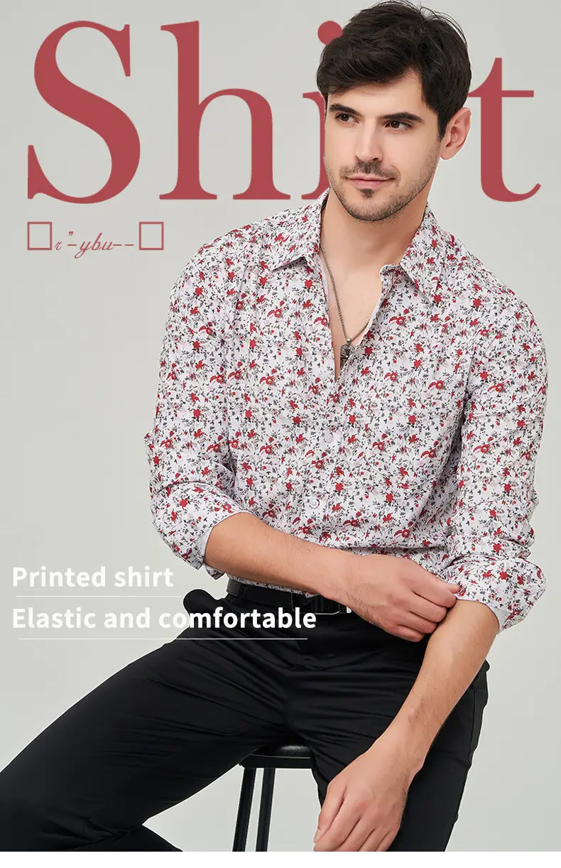 Men Printed Long Sleeve Shirt Extra Large Black White Floral — feature 11