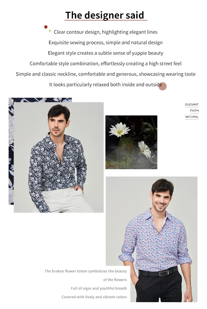 Men Printed Long Sleeve Shirt Extra Large Black White Floral — feature 12