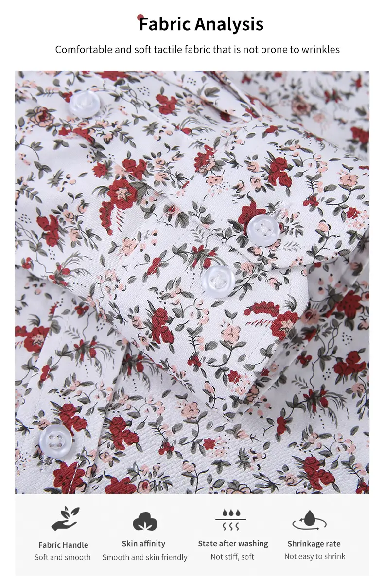 Men Printed Long Sleeve Shirt Extra Large Black White Floral — feature 13
