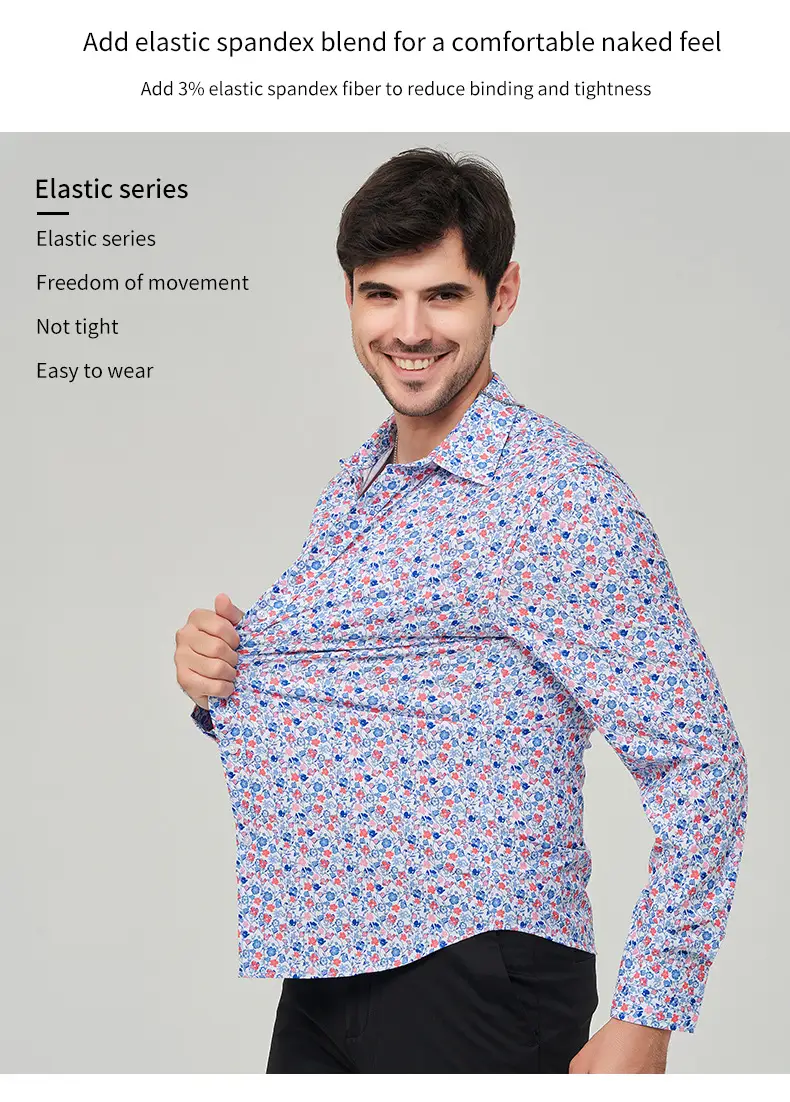 Men Printed Long Sleeve Shirt Extra Large Black White Floral — feature 14