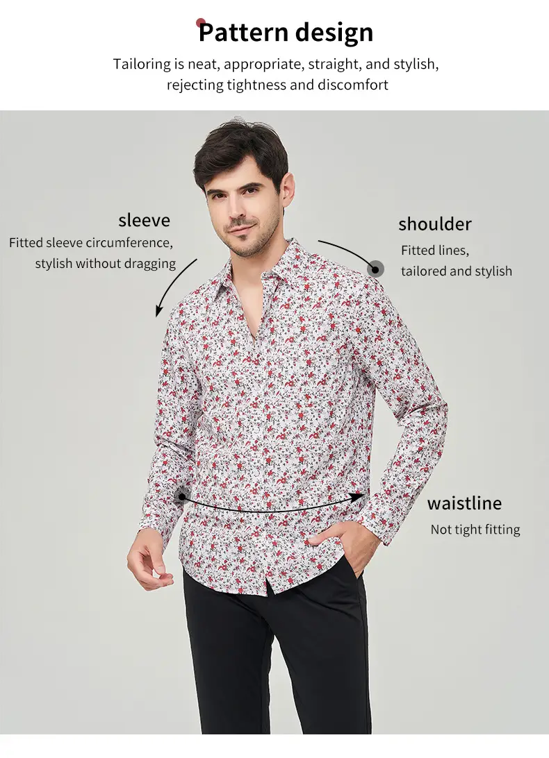 Men Printed Long Sleeve Shirt Extra Large Black White Floral — feature 15