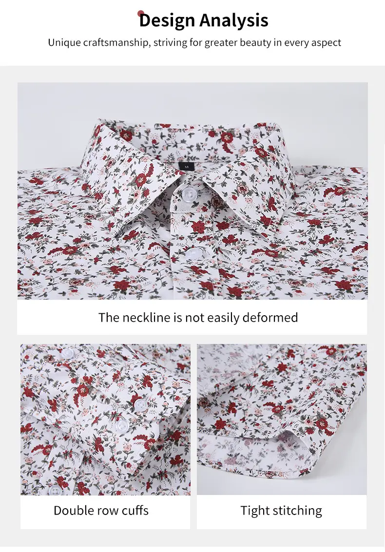 Men Printed Long Sleeve Shirt Extra Large Black White Floral — feature 16