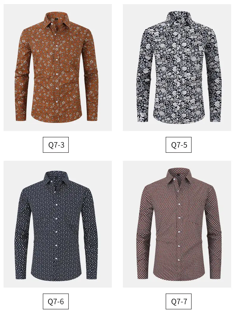 Men Printed Long Sleeve Shirt Extra Large Black White Floral — feature 19