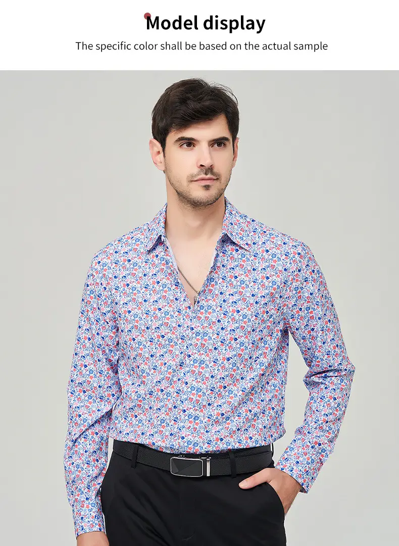Men Printed Long Sleeve Shirt Extra Large Black White Floral — feature 20
