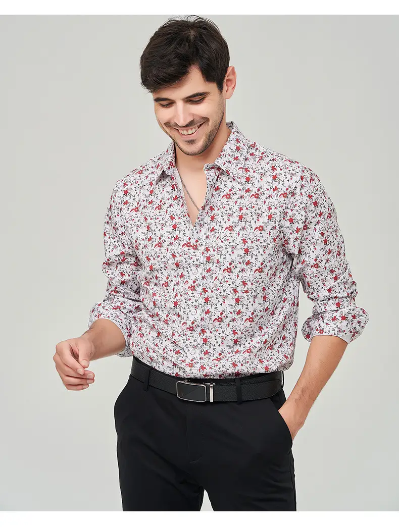 Men Printed Long Sleeve Shirt Extra Large Black White Floral — feature 21