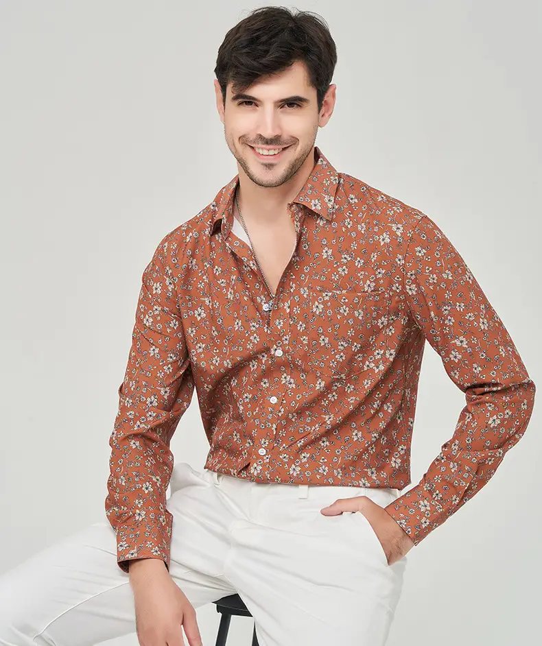 Men Printed Long Sleeve Shirt Extra Large Black White Floral — feature 22