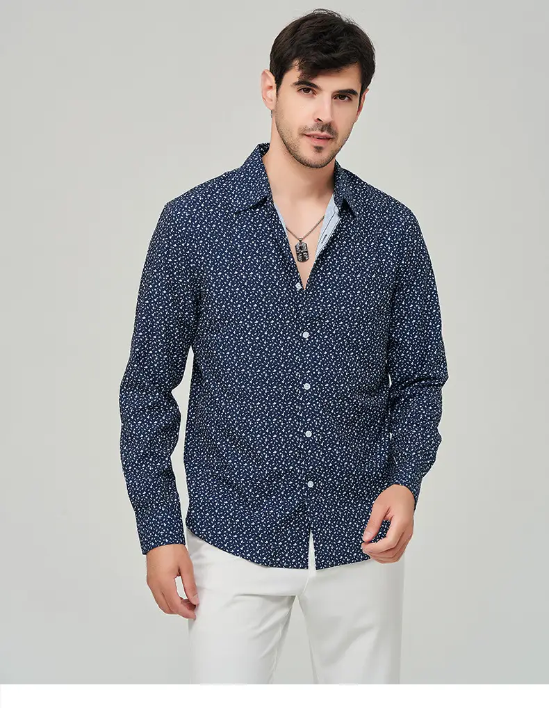 Men Printed Long Sleeve Shirt Extra Large Black White Floral — feature 25