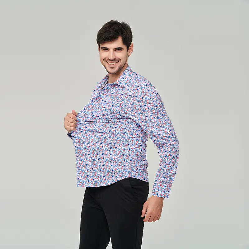 Men Printed Long Sleeve Shirt Extra Large Black White Floral - Image 2