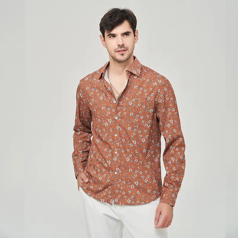Men Printed Long Sleeve Shirt Extra Large Black White Floral - Image 3