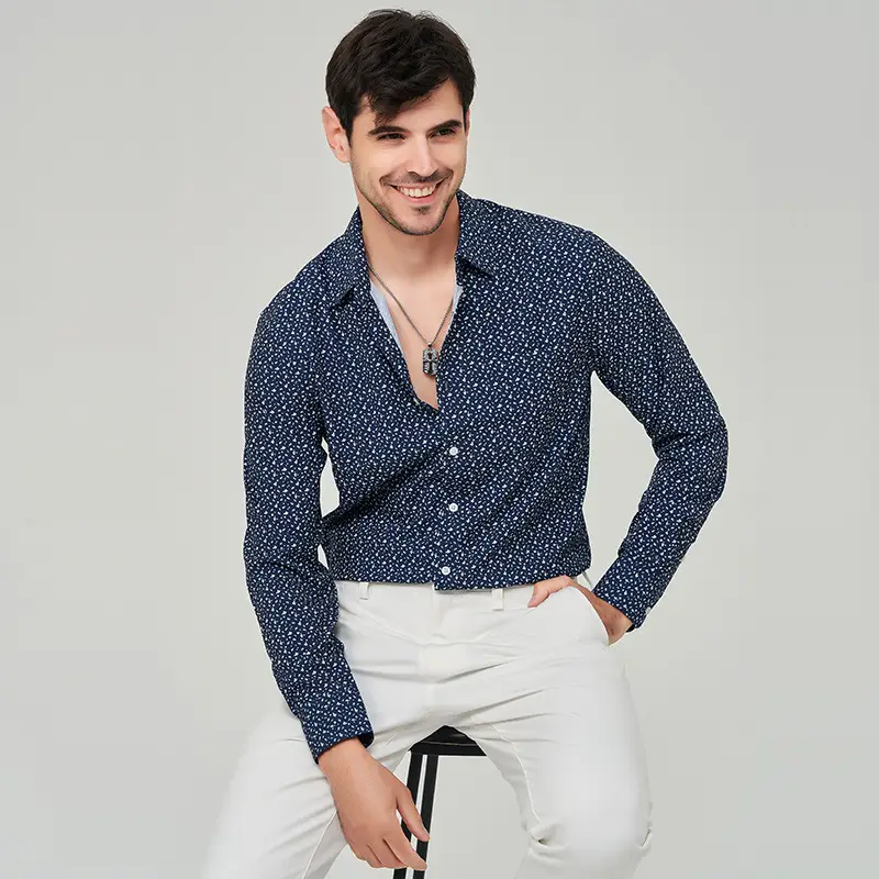 Men Printed Long Sleeve Shirt Extra Large Black White Floral - Image 5