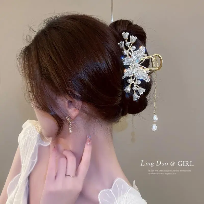 Chinese Style Pearl Rhinestone Hair Clip 11cm — feature 11