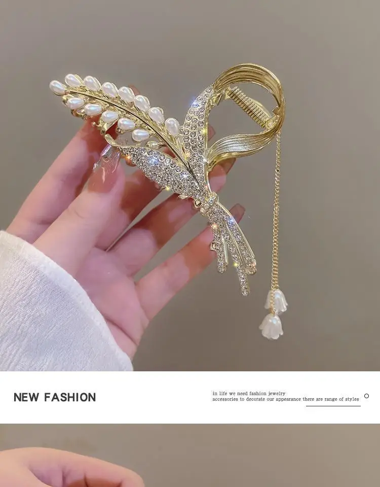 Chinese Style Pearl Rhinestone Hair Clip 11cm — feature 8