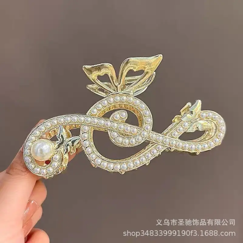 Chinese Style Pearl Rhinestone Hair Clip 11cm - Image 32