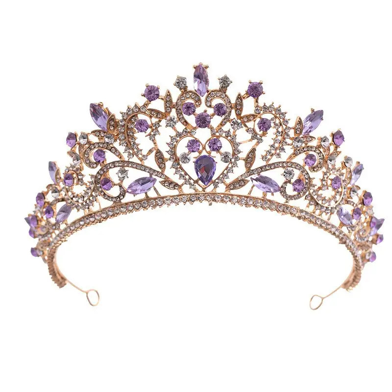 Purple Rhinestone Baroque Crown Tiara for Bridal & Party Wear - Image 16