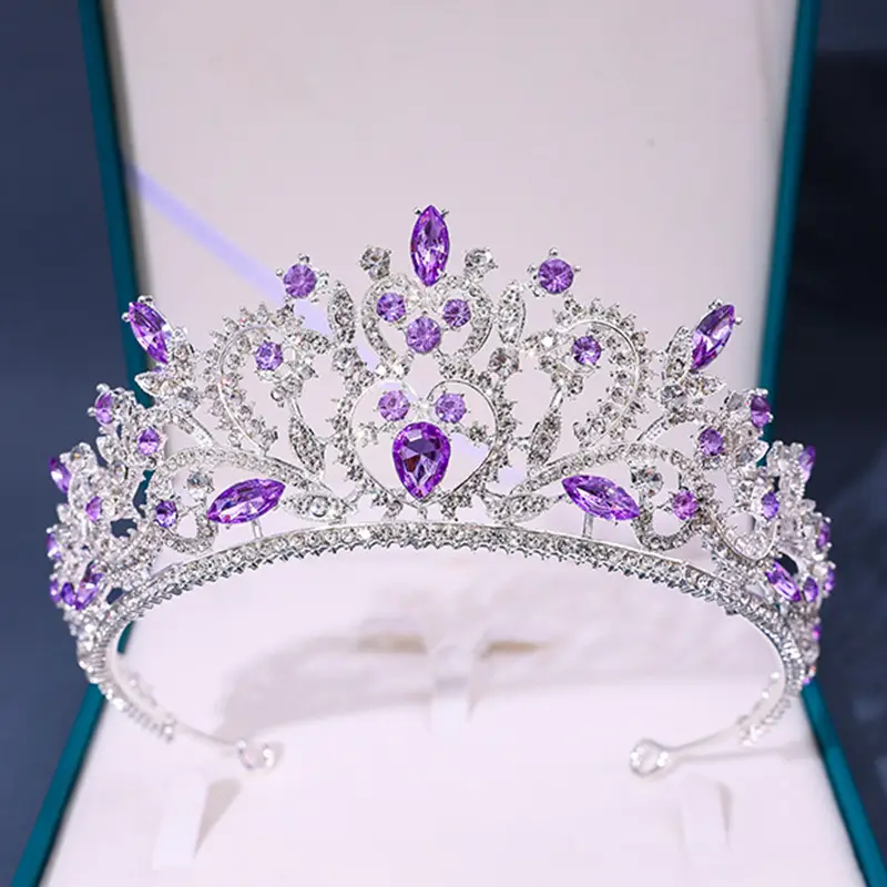 Purple Rhinestone Baroque Crown Tiara for Bridal & Party Wear - Image 11