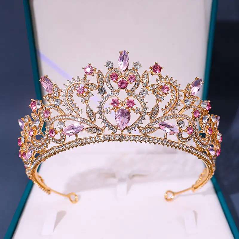 Purple Rhinestone Baroque Crown Tiara for Bridal & Party Wear - Image 3