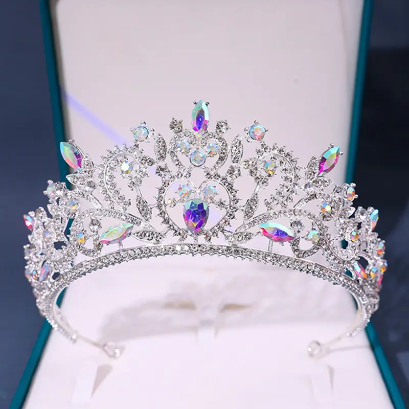 Purple Rhinestone Baroque Crown Tiara for Bridal & Party Wear - Image 9
