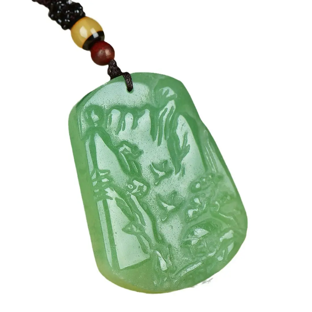 Green Jade Landscape Pendant with Wooden Cord - Image 6