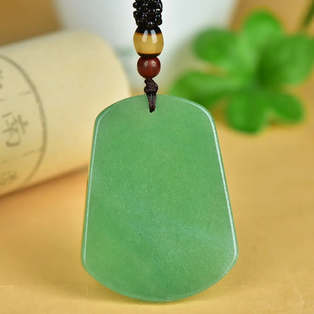 Green Jade Landscape Pendant with Wooden Cord — feature 5