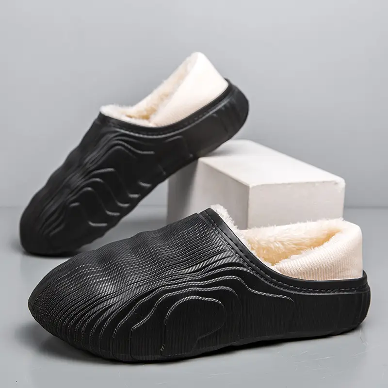 New Fashion Casual Cotton Slippers Couple Lazy Shoes fleece-lined Warm Parent-Child Waterproof Bag with Shit Feeling Wool Slippers - Image 4