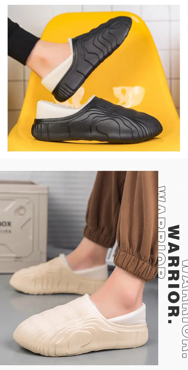 New Fashion Casual Cotton Slippers Couple Lazy Shoes fleece-lined Warm Parent-Child Waterproof Bag with Shit Feeling Wool Slippers — feature 12