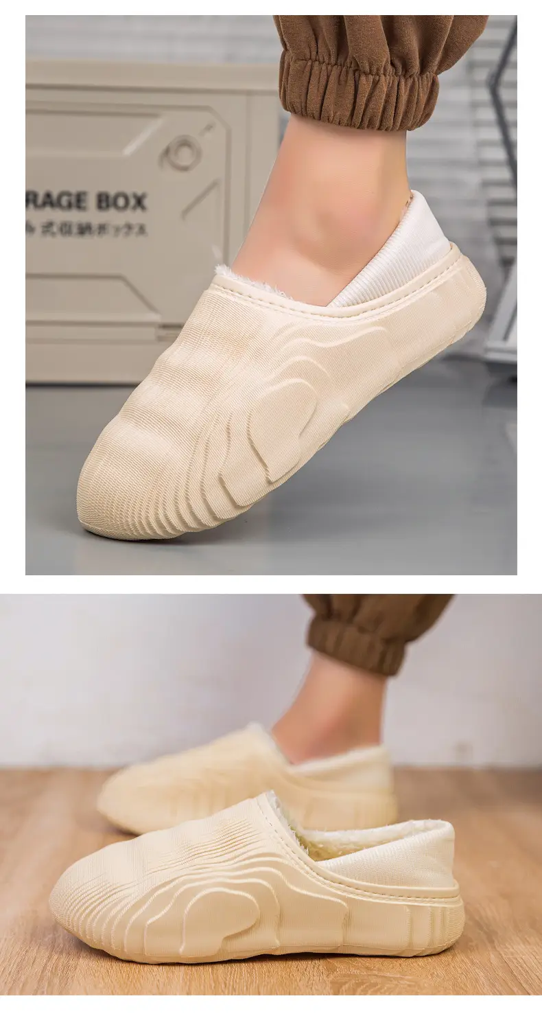 New Fashion Casual Cotton Slippers Couple Lazy Shoes fleece-lined Warm Parent-Child Waterproof Bag with Shit Feeling Wool Slippers — feature 14