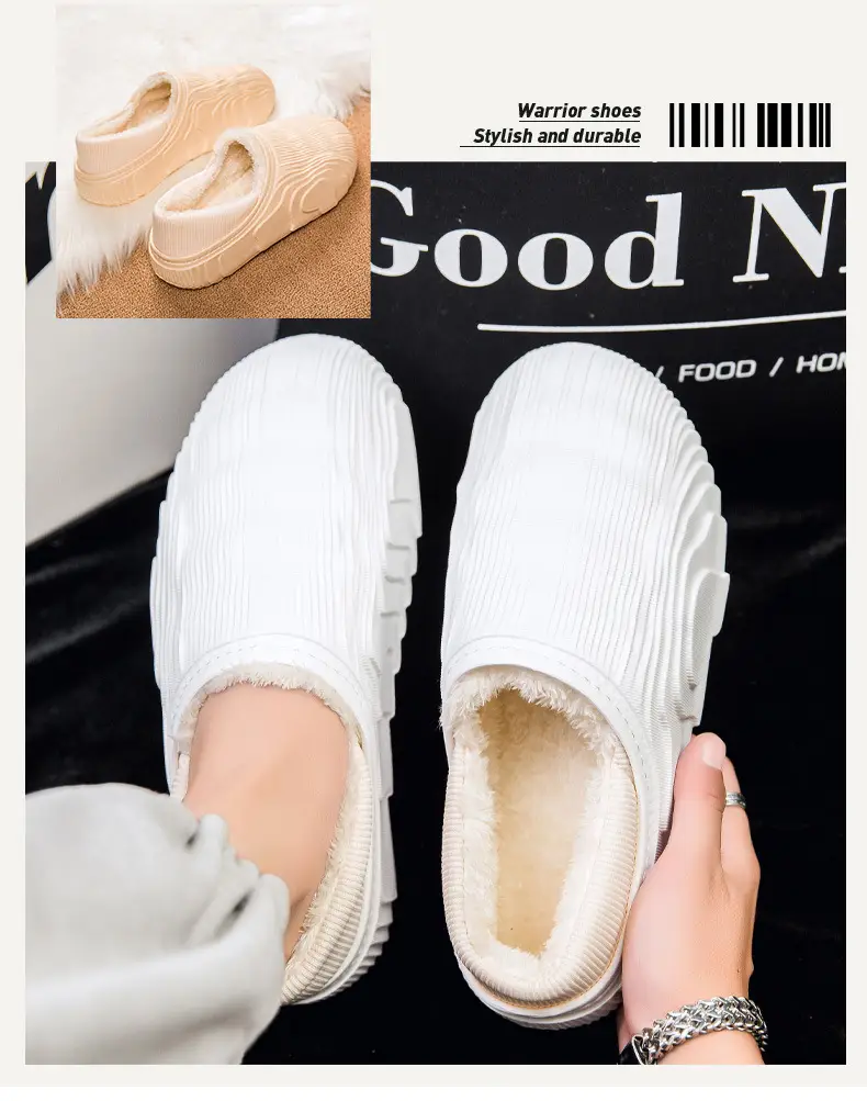 New Fashion Casual Cotton Slippers Couple Lazy Shoes fleece-lined Warm Parent-Child Waterproof Bag with Shit Feeling Wool Slippers — feature 2