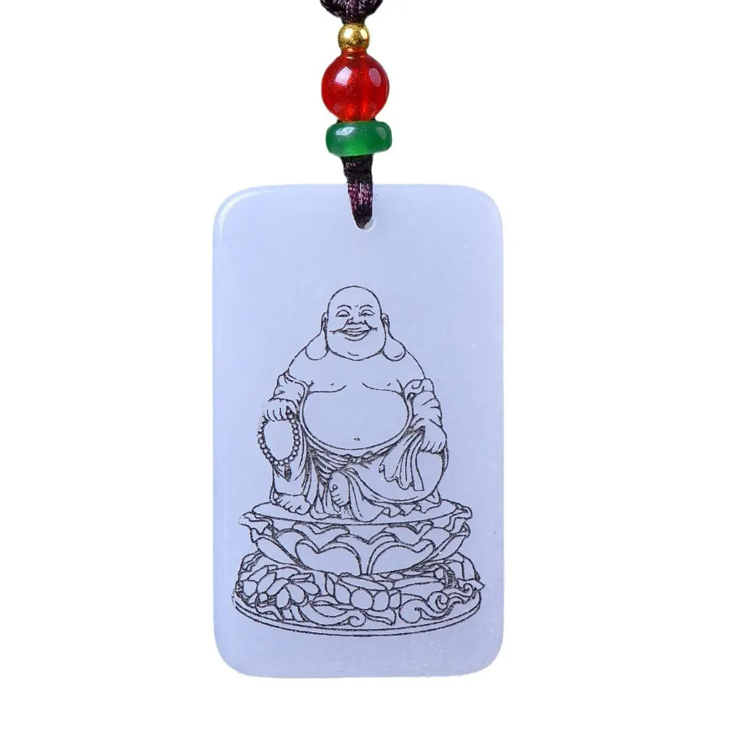Lotus Buddha Jade Stone Necklace with Gold Silk Chain - Image 6