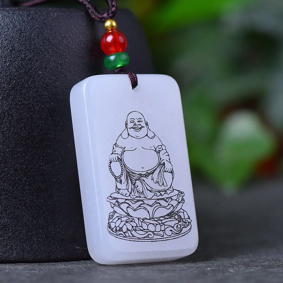 Lotus Buddha Jade Stone Necklace with Gold Silk Chain — feature 7