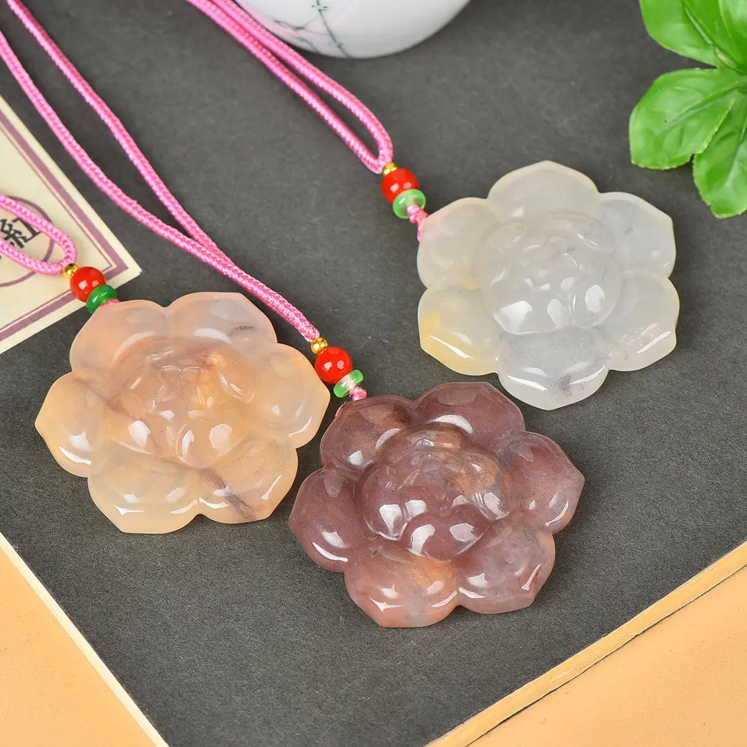 Golden Jade Flower Pendant with Red String — feature 6