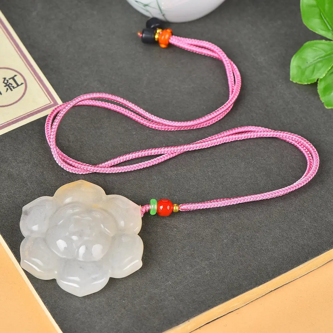 Golden Jade Flower Pendant with Red String — feature 7