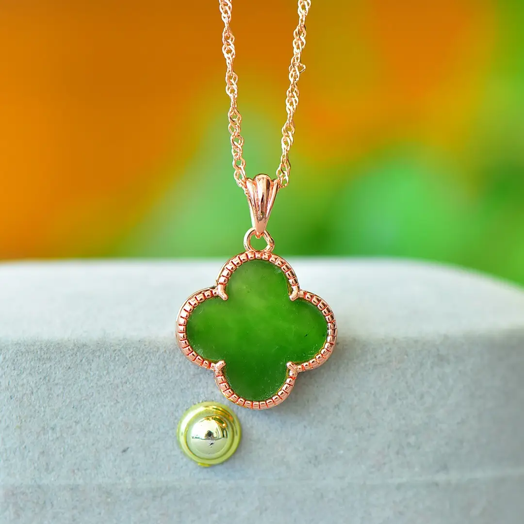 Copper Inlay Green Lotus Charm Necklace Set - Image 3
