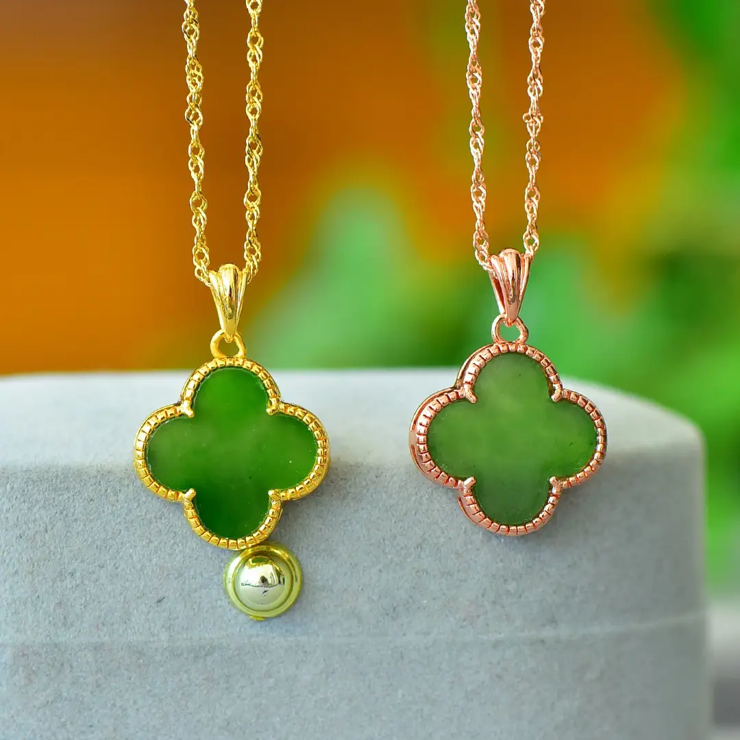 Copper Inlay Green Lotus Charm Necklace Set - Image 4