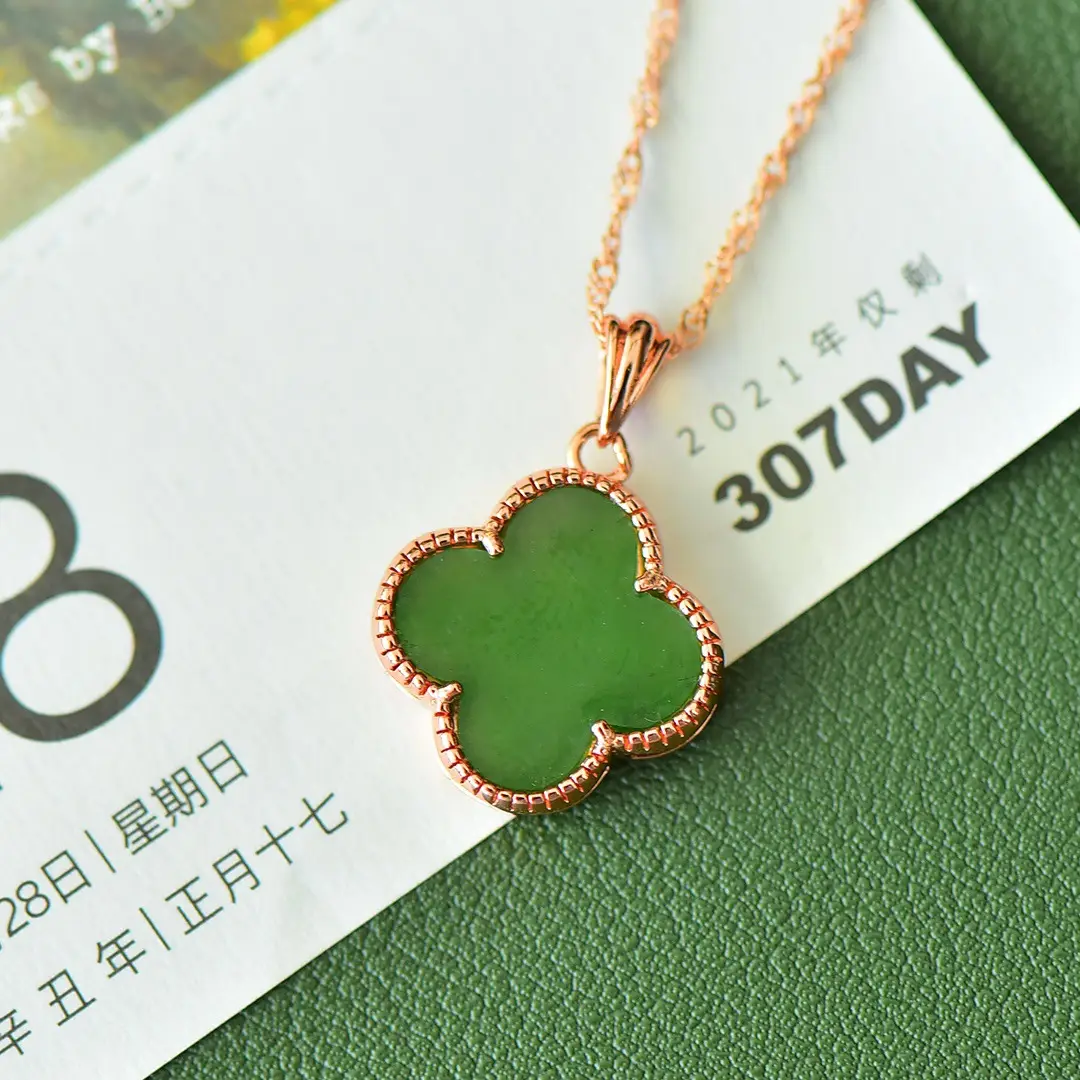Copper Inlay Green Lotus Charm Necklace Set — feature 4