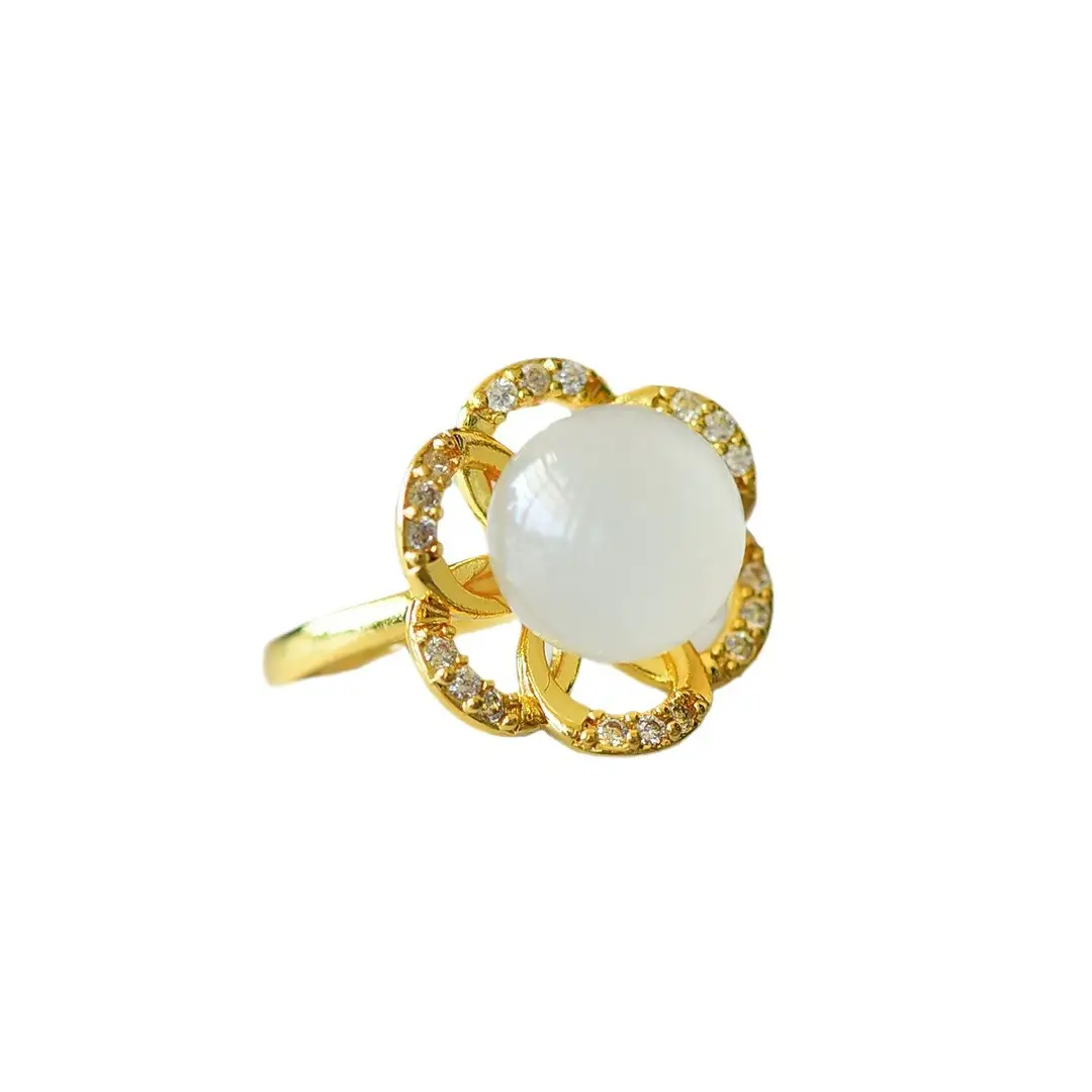 Copper Inlaid Hetian Jade White Jade Ring - Image 6