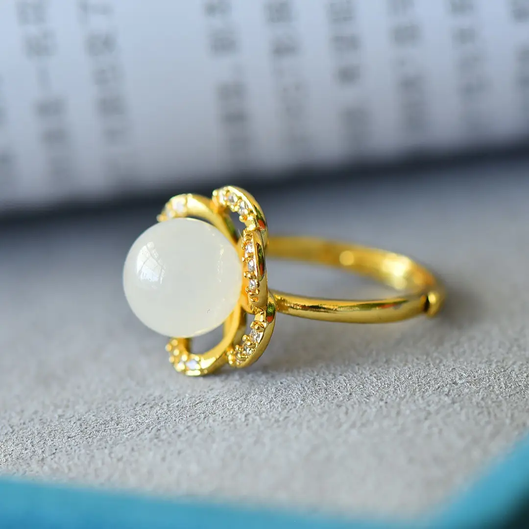 Copper Inlaid Hetian Jade White Jade Ring — feature 7