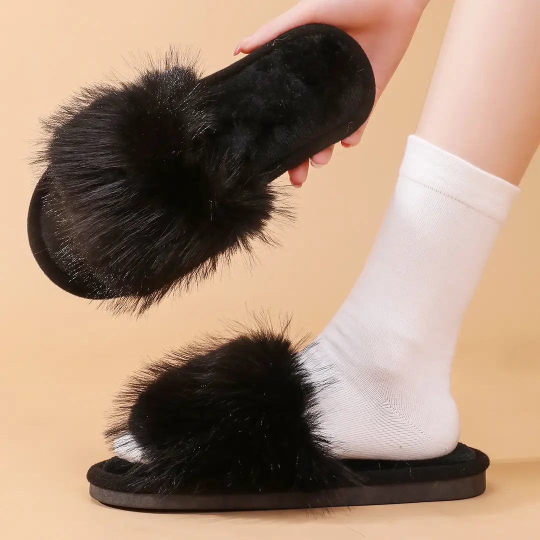 Cotton Slippers, Winter Long-Haired Slippers, Women's Indoor Furry Slippers, 2025 Spring and Autumn New Style, Plush Winter Slippers