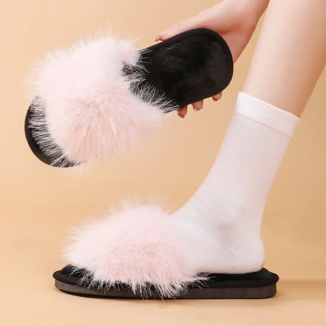 Cotton Slippers, Winter Long-Haired Slippers, Women's Indoor Furry Slippers, 2025 Spring and Autumn New Style, Plush Winter Slippers
