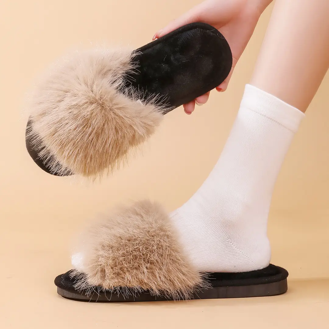 Cotton Slippers, Winter Long-Haired Slippers, Women's Indoor Furry Slippers, 2025 Spring and Autumn New Style, Plush Winter Slippers