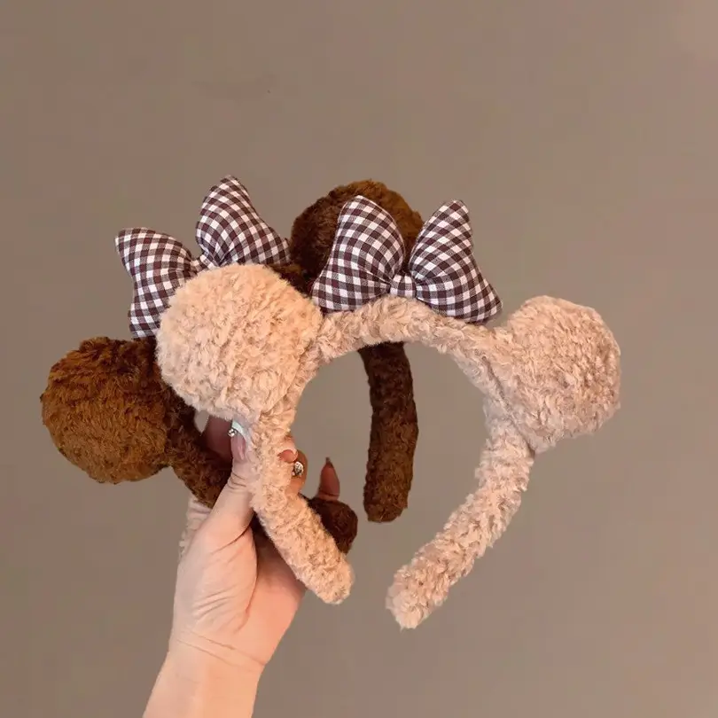 Cute Bow Bear Ears Plush Headband Brown - Image 6