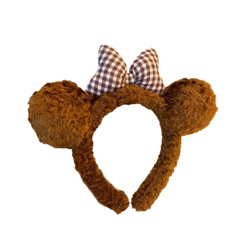 Cute Bow Bear Ears Plush Headband Brown - Image 7