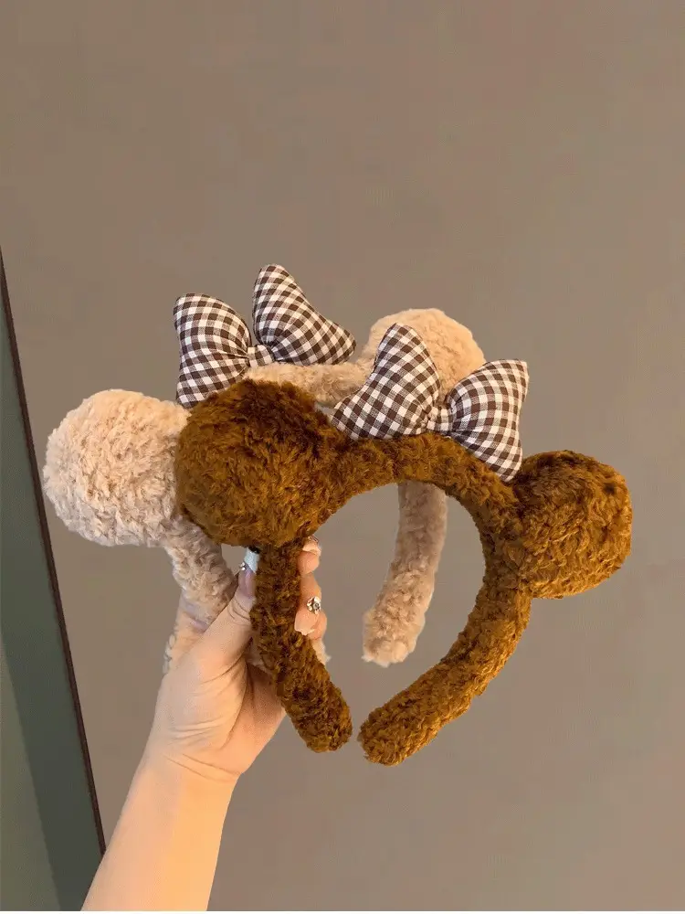 Cute Bow Bear Ears Plush Headband Brown — feature 1