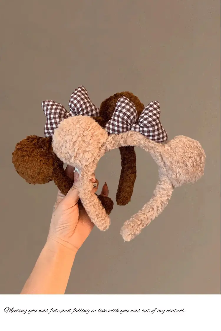 Cute Bow Bear Ears Plush Headband Brown — feature 3