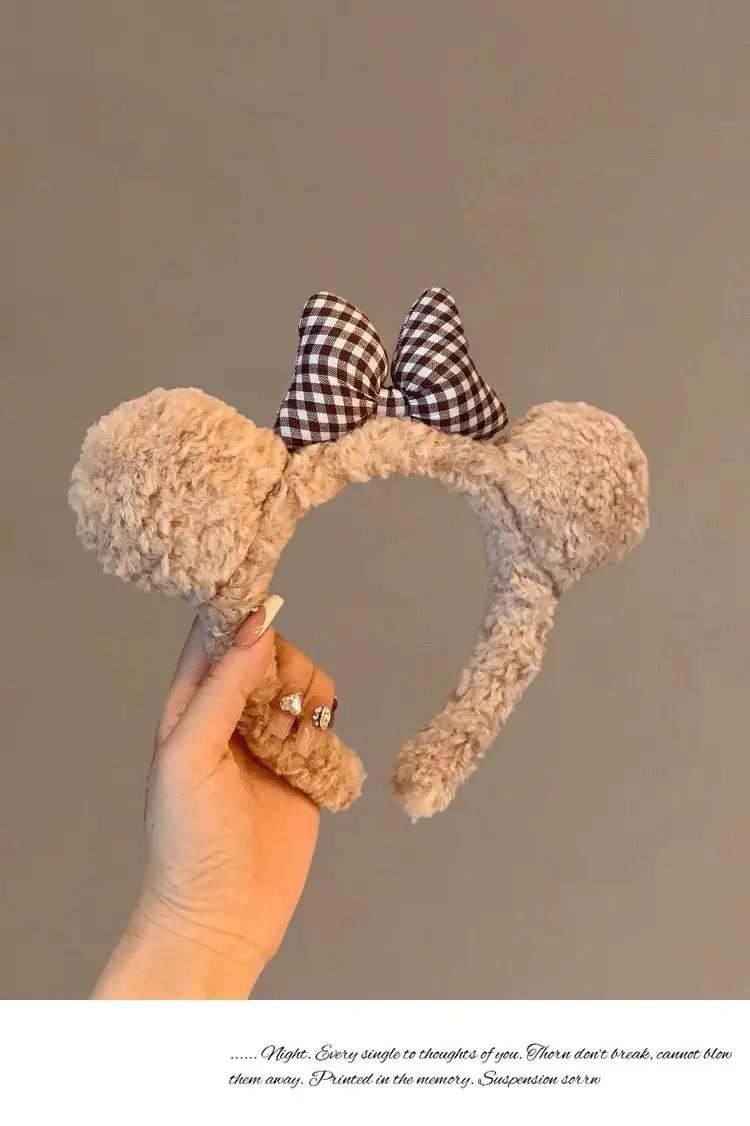 Cute Bow Bear Ears Plush Headband Brown — feature 4
