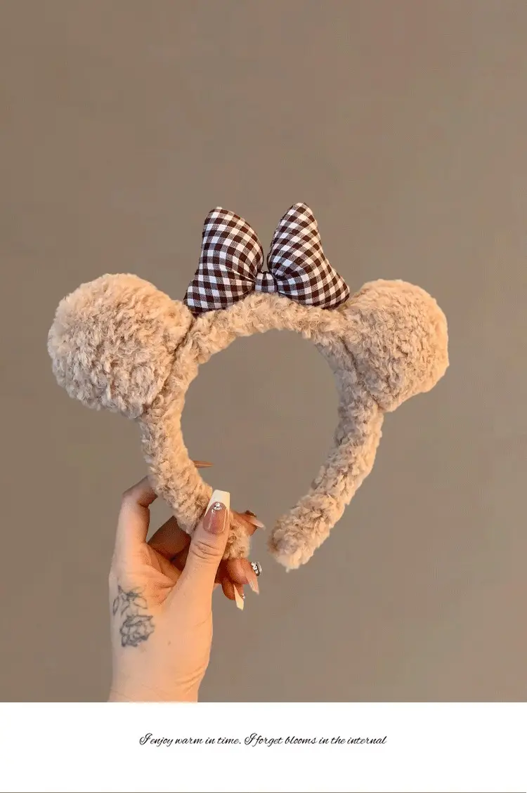 Cute Bow Bear Ears Plush Headband Brown — feature 5