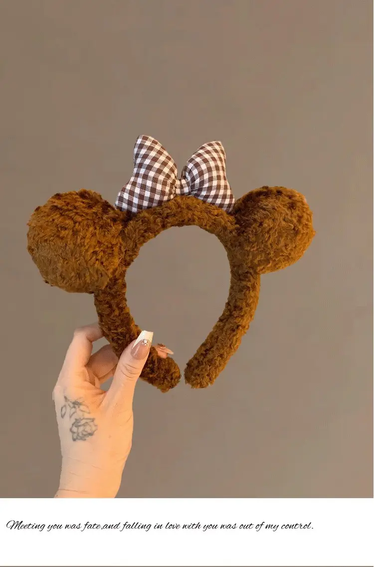 Cute Bow Bear Ears Plush Headband Brown — feature 6