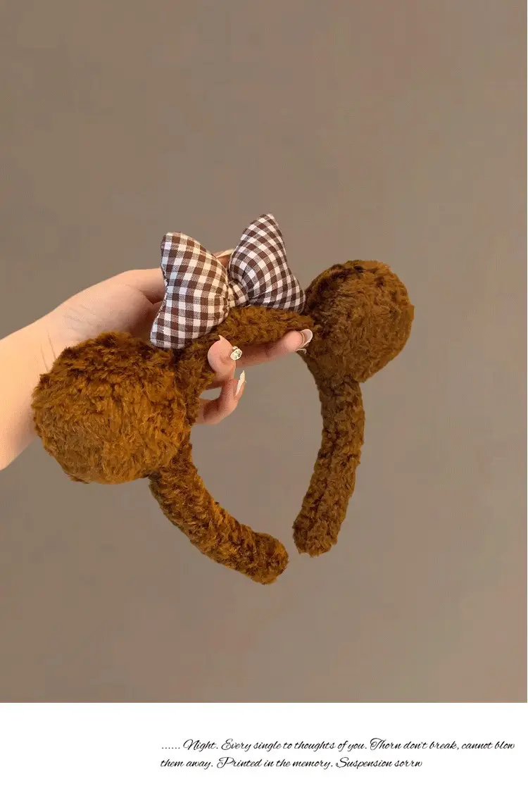 Cute Bow Bear Ears Plush Headband Brown — feature 7