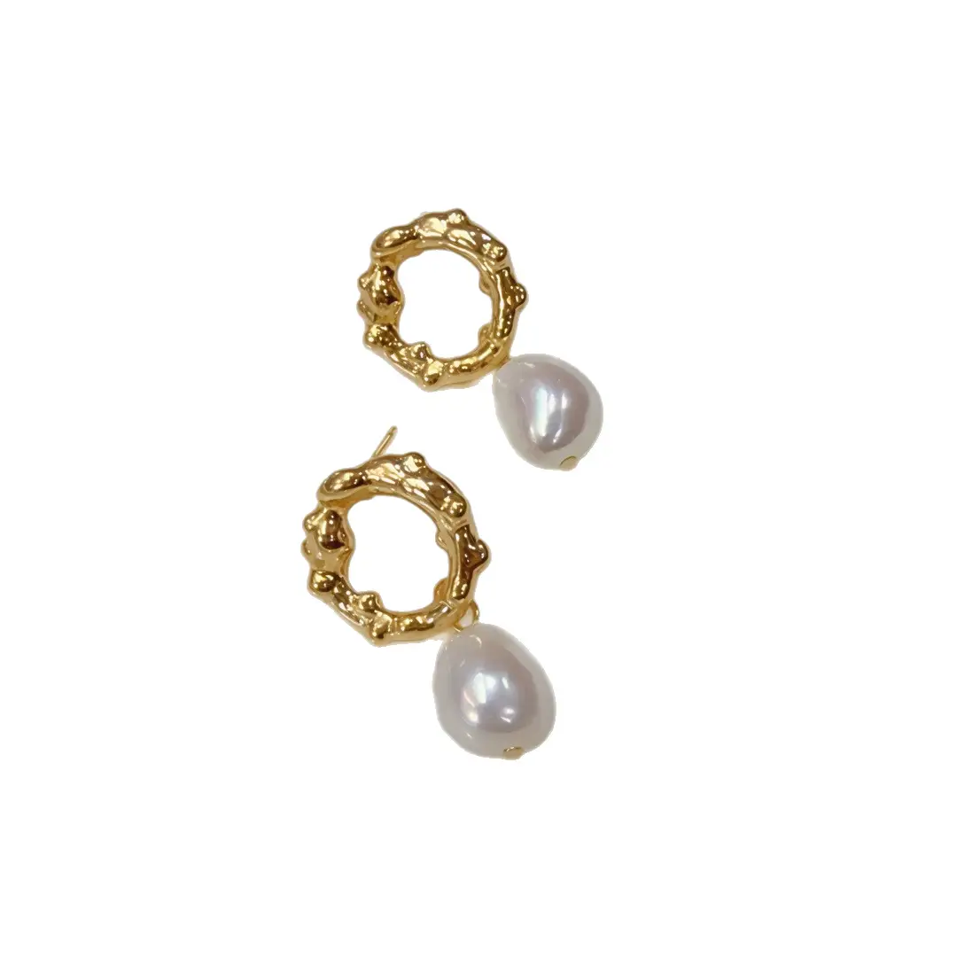 Gold Pearl Baroque Earrings for Women - Image 5