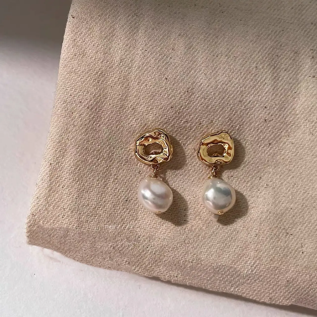 Gold Pearl Baroque Earrings for Women — feature 2