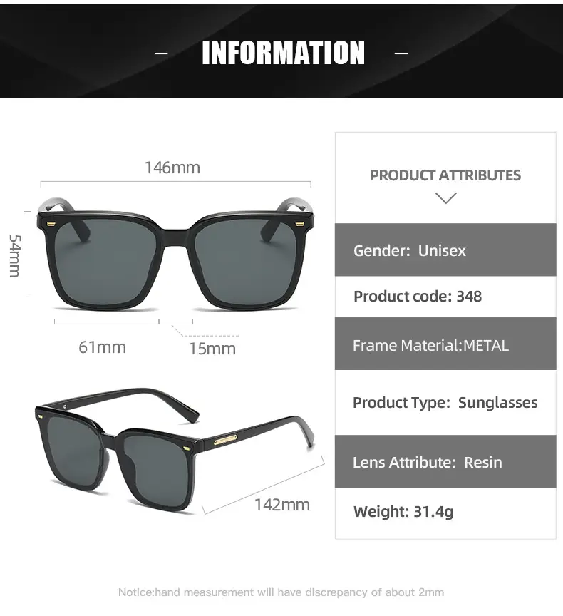White Black Square Sunglasses for Men Women — feature 12